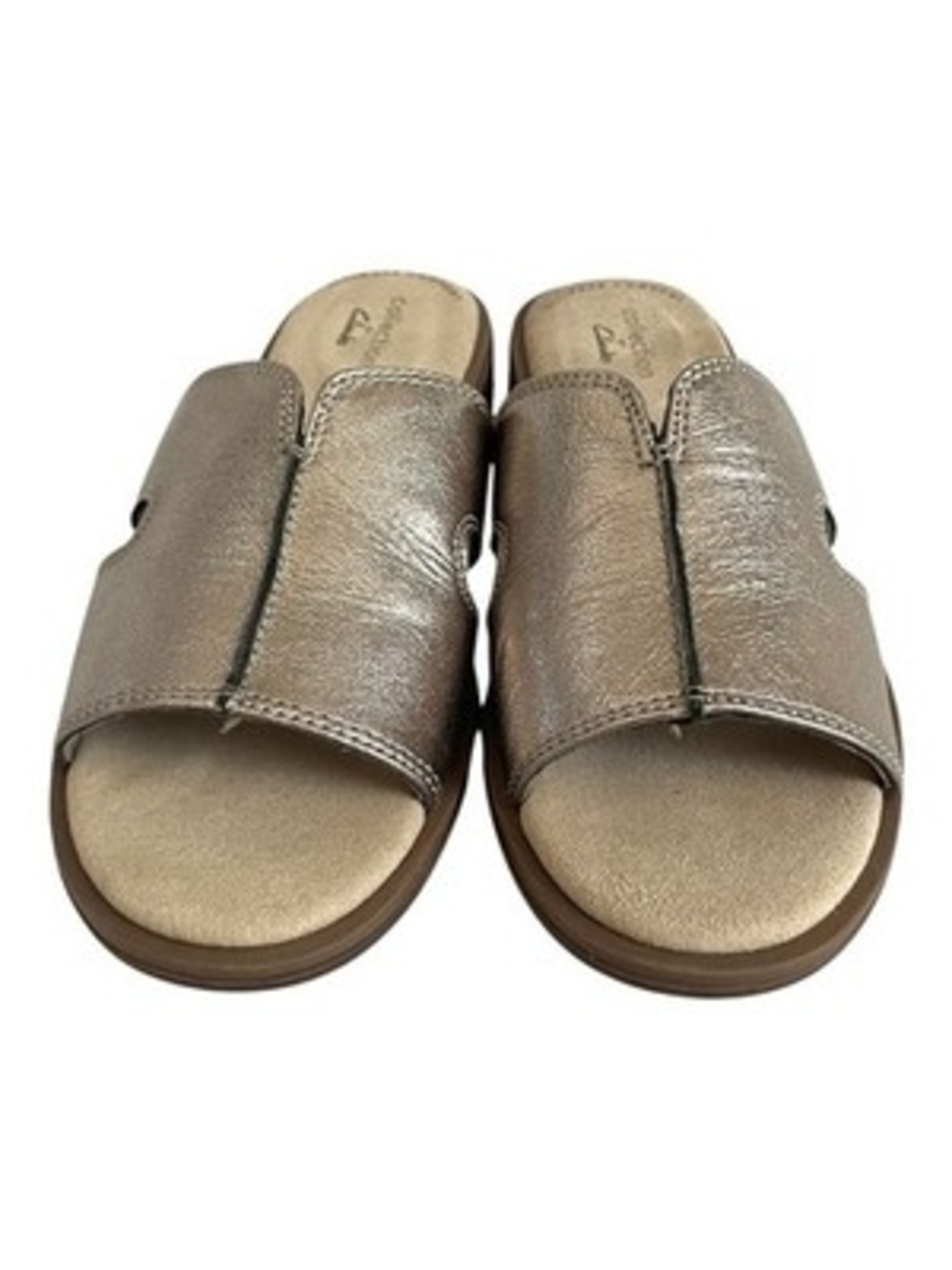 Clarks Collection Declan Flo Metallic Leather Slide Sandals Womens Sz 6 Comfort - Picture 2 of 5